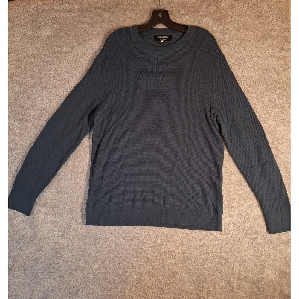 Banana Republic Mens Italian Merino Wool Textured Crewneck Sweater Blue Large